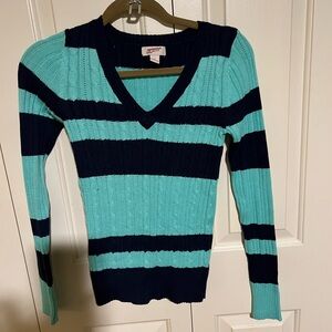 Aeropostale Women's V-Neck Sweater - Navy and Teal